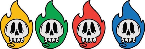 fiery skull vector cartoon illustration on white background
