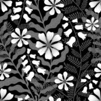 VECTOR SEAMLESS BLACK BACKGROUND WITH WHITE WEAVING FLOWERS