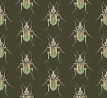 OLIVE VECTOR SEAMLESS PATTERN WITH WATERCOLOR BEETLES