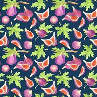 BLUE VECTOR SEAMLESS PATTERN WITH WATERCOLOR FIG FRUITS