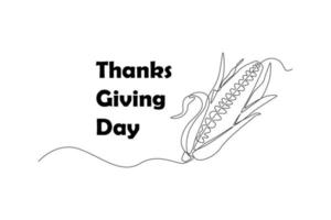 Single one line drawing corn vegetable. Thanks giving concept. Continuous line draw design graphic vector illustration.