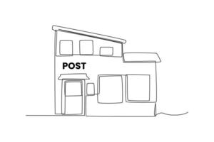 Continuous one line drawing post office. Building and office concept. Single line draw design vector graphic illustration.