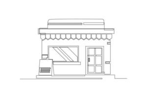 Continuous one line drawing cafe or store. Building and office concept. Single line draw design vector graphic illustration.