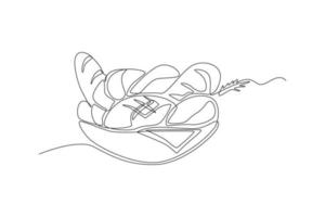 Single one line drawing buns on bowl. Thanks giving concept. Continuous line draw design graphic vector illustration.