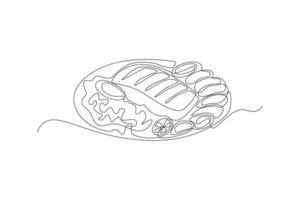 Single one line drawing meat on plate. Thanks giving concept. Continuous line draw design graphic vector illustration.