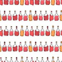 Vector pattern with bottles of red and white wine on a white background, Alcohol in a glass bottle, Illustration for packaging, cafes, bars, products.