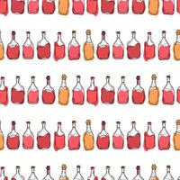 Vector pattern with bottles of red and white wine on a white background, Alcohol in a glass bottle, Illustration for packaging, cafes, bars, products.