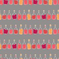 Vector pattern with bottles of red and white wine on a grey background, Alcohol in a glass bottle, Illustration for packaging, cafes, bars, products.