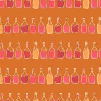 Vector pattern with bottles of red and white wine on a color background, Alcohol in a glass bottle, Illustration for packaging, cafes, bars, products.