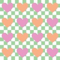 Table cloth pattern in red and green stripes with heart cliparts on white background, Cross straight line in red and green color on white sheet, Texture for textile products in Christmas color. vector