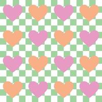 Table cloth pattern in red and green stripes with heart cliparts on white background, Cross straight line in red and green color on white sheet, Texture for textile products in Christmas color. vector