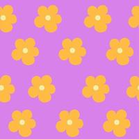 Orange flower pattern on purple background.Colorful retro background. Geometric abstract pattern . Vintage stylised flowers, placement by grid. vector