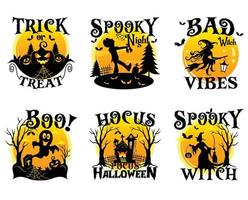 Set of Halloween lettering with yellow moon background. T-shirt vector design