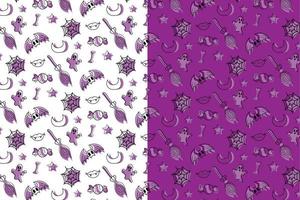 Halloween seamless pattern with moon, bat, spider, skull, pumpkin, candy, star vector. Hand draw Halloween element pattern. vector