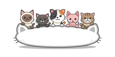 vector de dibujos animados gatos lindos con signo de forma de cabeza de gato grande