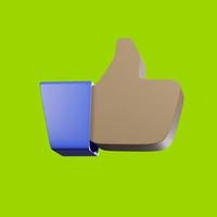 3D rendering block shape thumb up hand gesture isolated on green background. Hand thumb up or like sign. photo