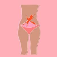 leaflet about menstruation. Menstruation causes discomfort and possible pain. It is normal to be a woman with scars and growths on the body. Vector. vector