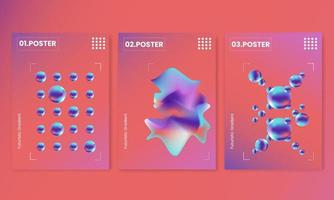 Set of futuristic gradient 3d bold square posters templates for science, music or presentation album print. Holographic, cyberpunk geometric vector illustration background.