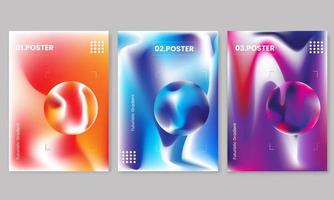 Set of futuristic gradient 3d bold square posters templates for science, music or presentation album print. Holographic, cyberpunk geometric vector illustration background.