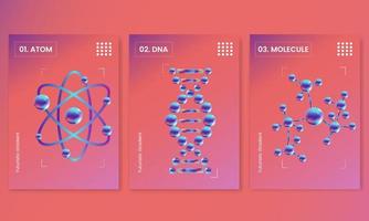 Three modern futuristic gradient poster for science project.Applicable for notebook, research paper,practical book cover, journal, presentation. vector