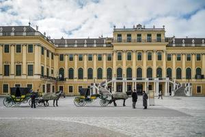 viena, austria, 2014. caballos y carruajes en el palacio de schonbrunn en viena foto