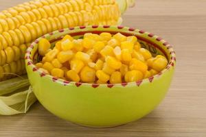 Sweet corn in a bowl on wooden background photo