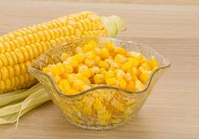 Sweet corn in a bowl on wooden background photo