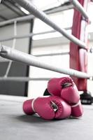 guantes de boxeo rosas para peleas de niñas y mujeres con espacio para copiar. foto