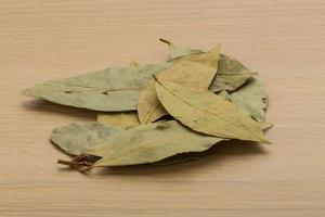 Laurel on wooden background photo