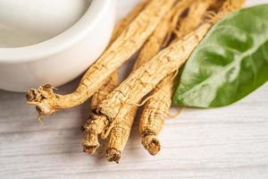 Ginseng, dried vegetable herb. Healthy food famous export food in Korea country. photo