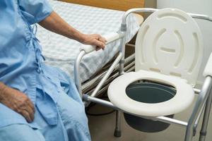 Flush toilet and shower chair in bathroom for old elder people. photo