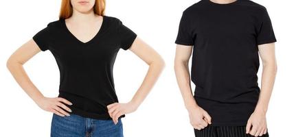 Woman and man body in black polo t shirts on white background photo