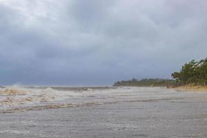 Hurricane Playa del Carmen beach Mexico extremely high tsunami waves. photo