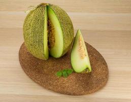 Melon on wooden board and wooden background photo