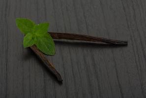 Vanilla on wooden background photo