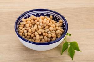 White beans in a bowl on wooden background photo