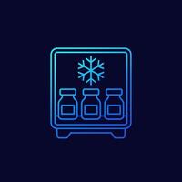 vaccine in storage, fridge line vector icon