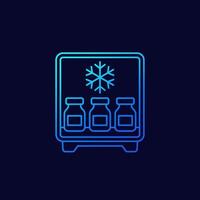 vaccine in storage, fridge line vector icon