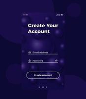 Create account app screen, ui design, vector interface