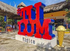 Tulum Quintana Roo Mexico 2022 Big red sign lettering writing Tulum Magico in Mexico. photo