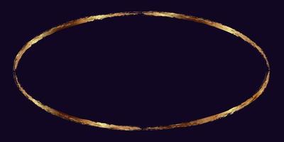 Sparkling oval gold frame with a metallic sheen effect on a dark purple background. Vector design element for decorating borders.