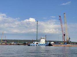 Construction of a bridge across the Volga river, near Kazan, Russia photo