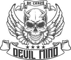 Be Crazy Devil Mind skull Typography  vector Design