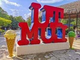 Tulum Quintana Roo Mexico 2022 Big red sign lettering writing Tulum Magico in Mexico. photo