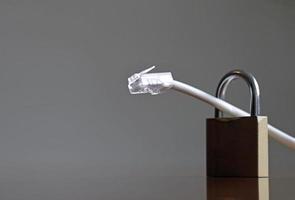 Network protection and secure access - network cable going through a padlock photo