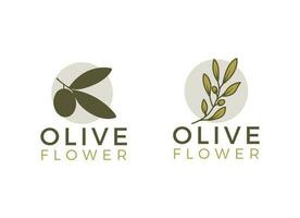 Nature herbal olive oil plant, olive leaf flower logo design vector