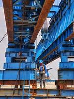 This is the steel structure of a launcher gantry that will be used for erection precast concrete I Girder. photo