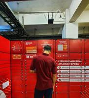 West Java, Indonesia on July 2022. Red lockers are for storing things. photo