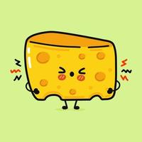 lindo personaje de queso enojado. icono de ilustración de personaje kawaii de dibujos animados dibujados a mano vectorial. aislado sobre fondo verde. concepto de personaje de queso triste vector