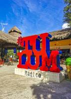 Tulum Quintana Roo Mexico 2022 Big red sign lettering writing Tulum Magico in Mexico. photo